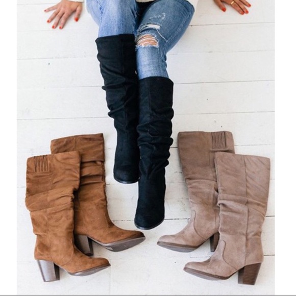 LAST-Vegan Leather Slouch Knee Boots - Picture 2 of 4